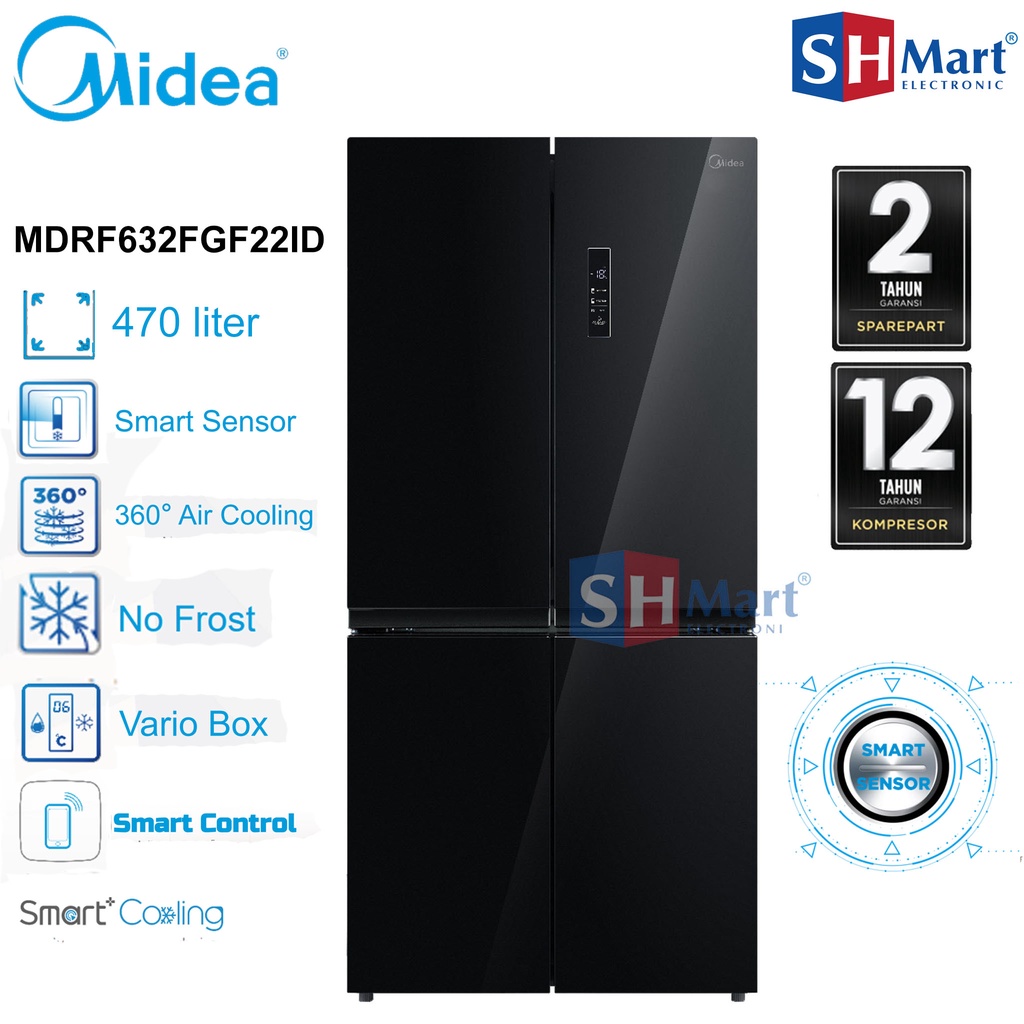 KULKAS SIDE BY SIDE MIDEA 4 PINTU MDRF632FIF22ID KAPASITAS 470 LITER SMART COOLING GARANSI RESMI (MEDAN)