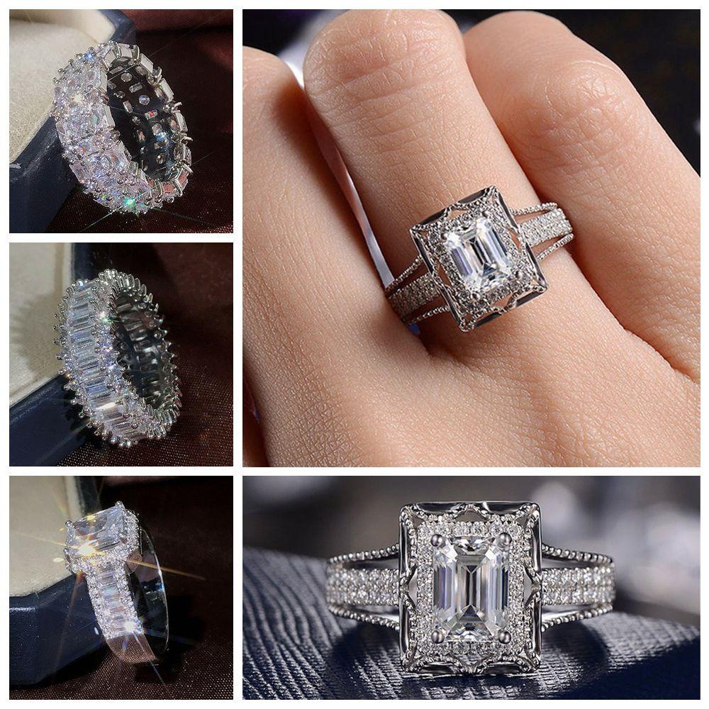 TOP Cincin Safir Putih Perhiasan Bling Tunangan Kawin Mewah Kristal Putri