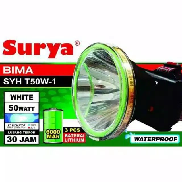 headlam head lamp outdoor - Senter Kepala Surya 50 WATT SYH T50W-1 Cahaya Putih Waterproof Headlam