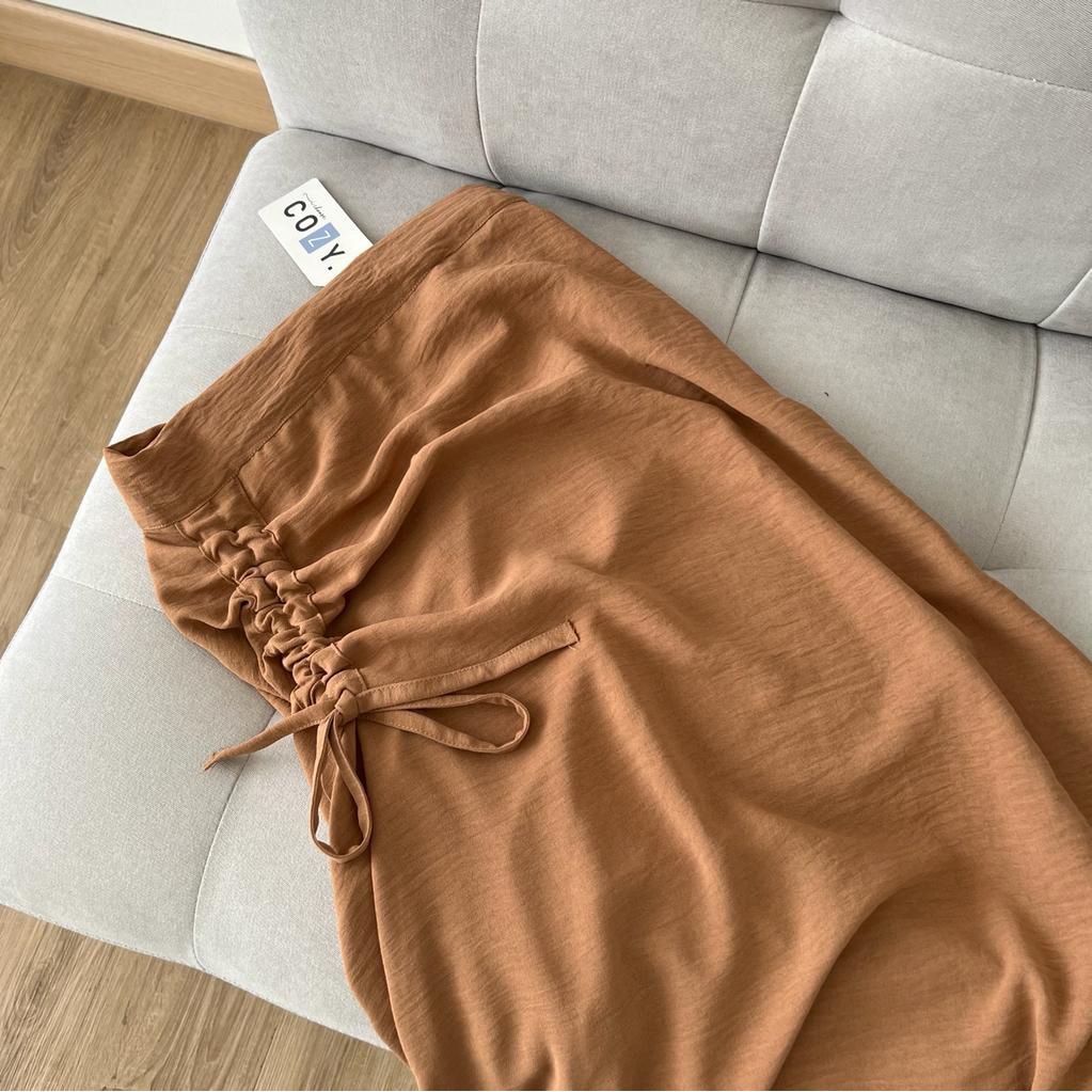 Tamara Skirt - Rok Serut Casual Flowy - Midi Maxi Ruched Skirt - Rok Wanita Korean Look-Caramel