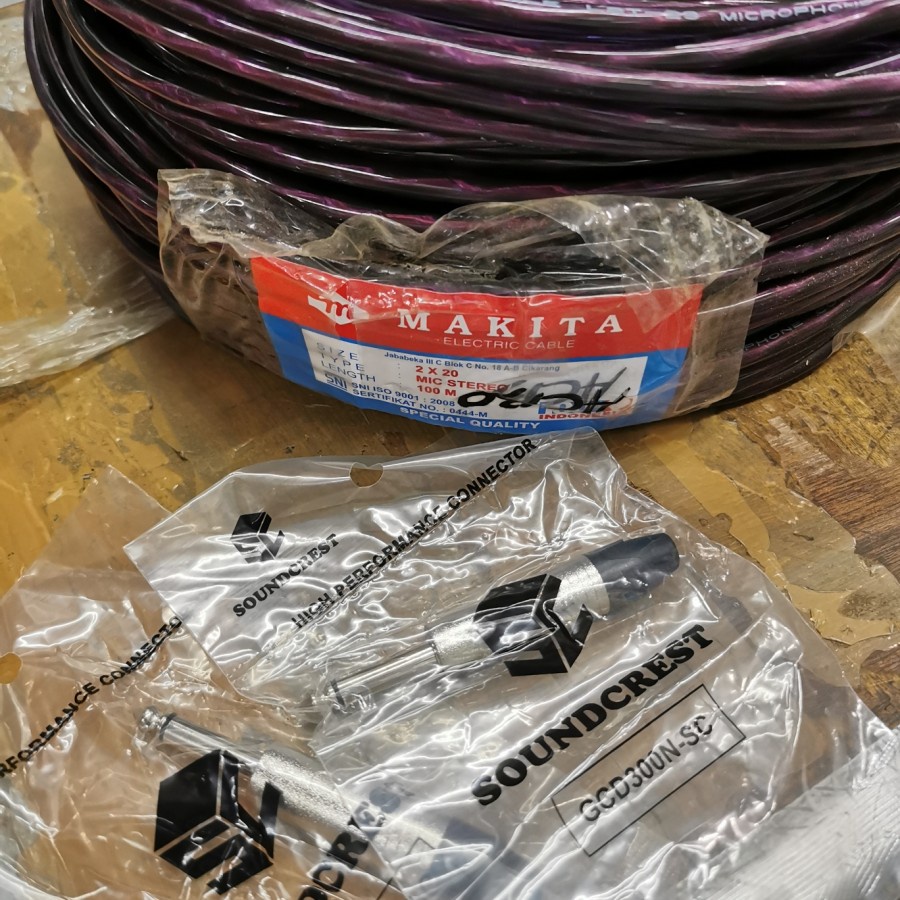 PAKET KABEL GITAR. KABEL 2X20 2 JEK AKAI 5 METER