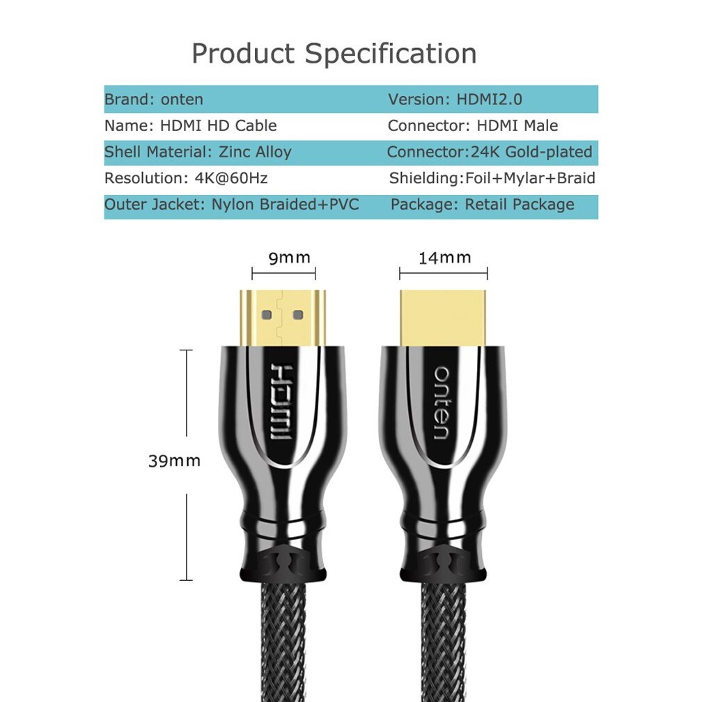 ONTEN OTN-8307 - HDMI to HDMI Cable - 4K Resolution - 2M Length - Kabel HDMI 2 Meter - Best Quality