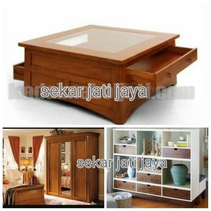 Meja tamu lemari pakaian dan partisi penyekat ruangan jati jepara