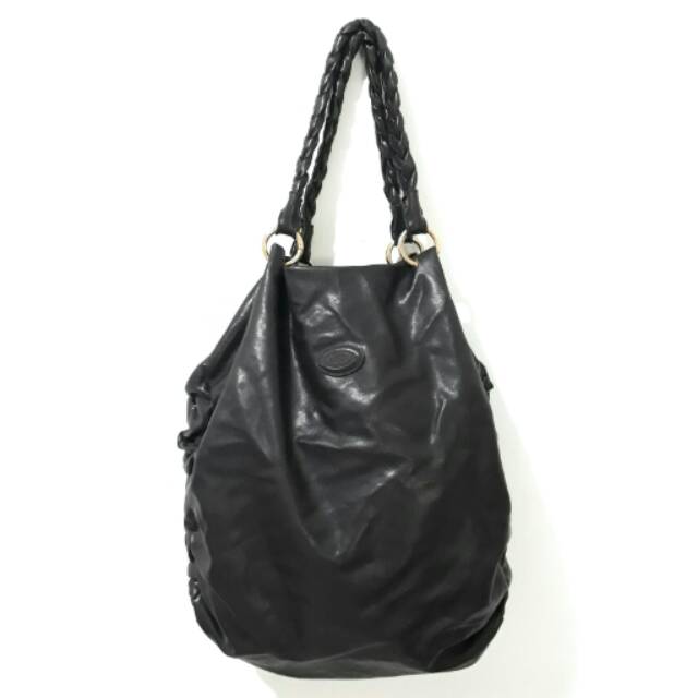 Tods Genuine Leather Shoulder Bag Tas Bahu Kuliah Black Braid Casual Fashion Import Cewek Wanita
