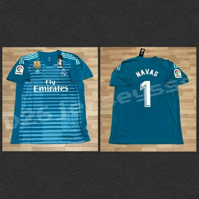 Jersey KIPER Real Madrid Blue 2018 2019 OFFICIAL + Cetak nama suka-suka FONT OFFICIAL +Patch La Liga