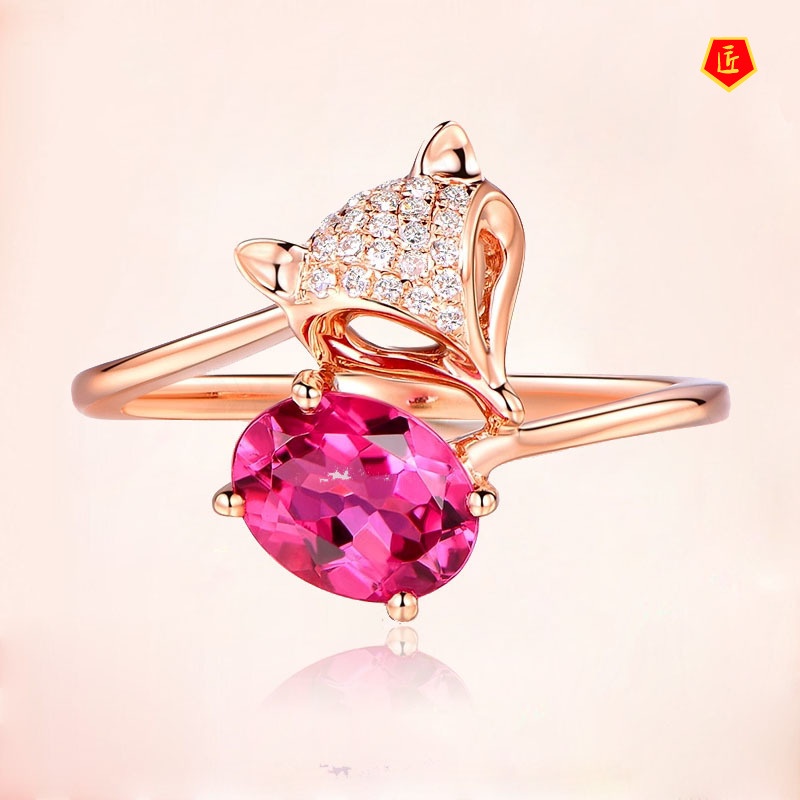 [Ready Stock]Women's Korean-Style Rose Fox Ruby Silver Ring