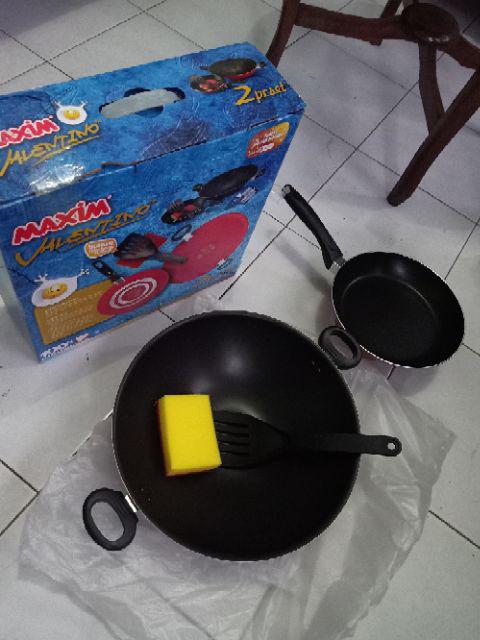 Maxim Valentino Set Wajan Teflon Spatula Sponge Murah Berkualitas