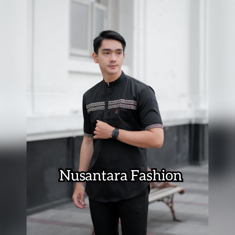 Baju Koko Dewasa Baju Koko Fashion Muslim 2022 SIZE ML XL XXL-Koko FF hitam