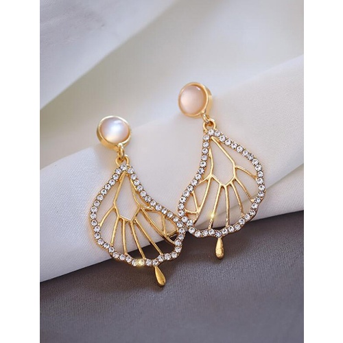 LRC Anting Tusuk Fashion Golden Alloy Rhinestone Geometric V57127