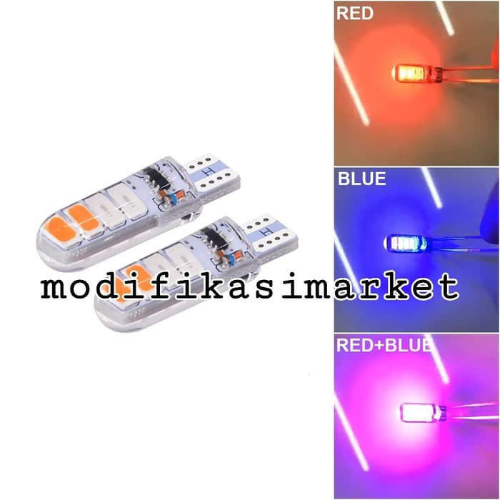 LED MOTOR T10 GEL STROBO BIRU MERAH LAMPU POLISI T10 GEL STROBO