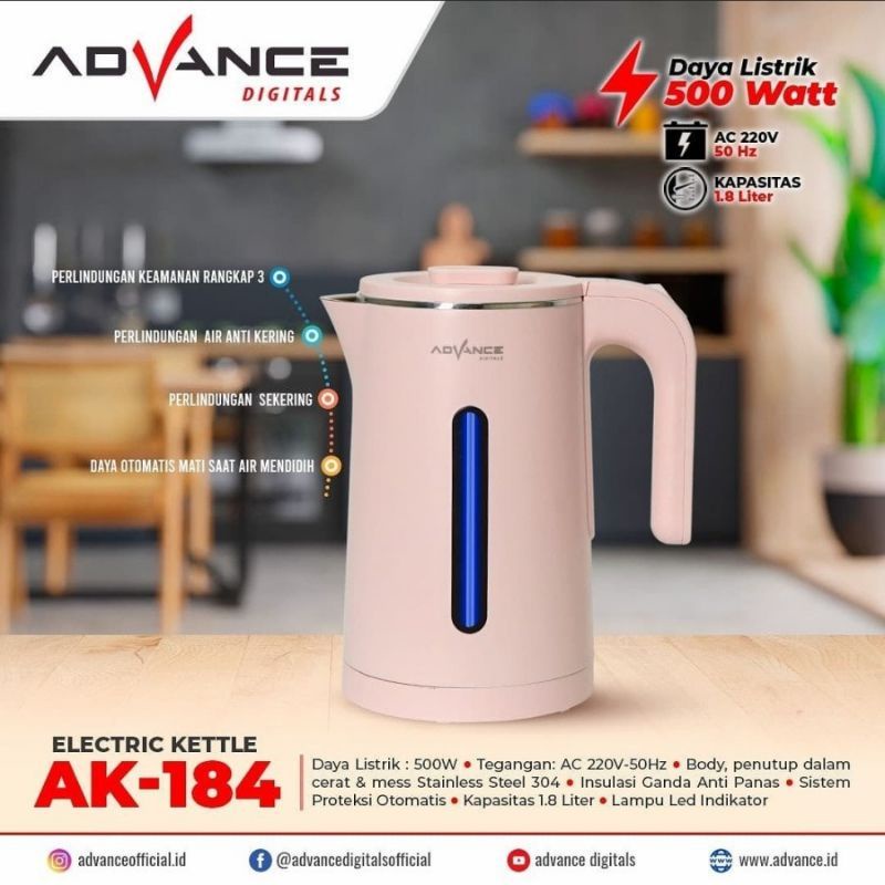 ADVANCE KETTEL ELECTRIC PEMANAS AIR LISTRIK HOTEL AK 184 AK184 1.8 LITER