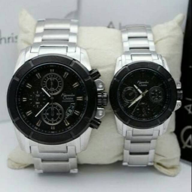 JAM TANGAN COUPLE ALEXANDRE CHRISTIE AC 6226 SILVER BLACK ORIGINAL