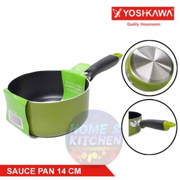 Yoshikawa Sauce Pan Anti Lengket 14 cm MERAH HIJAU Panci Tanpa Tutup Aluminium Mpasi