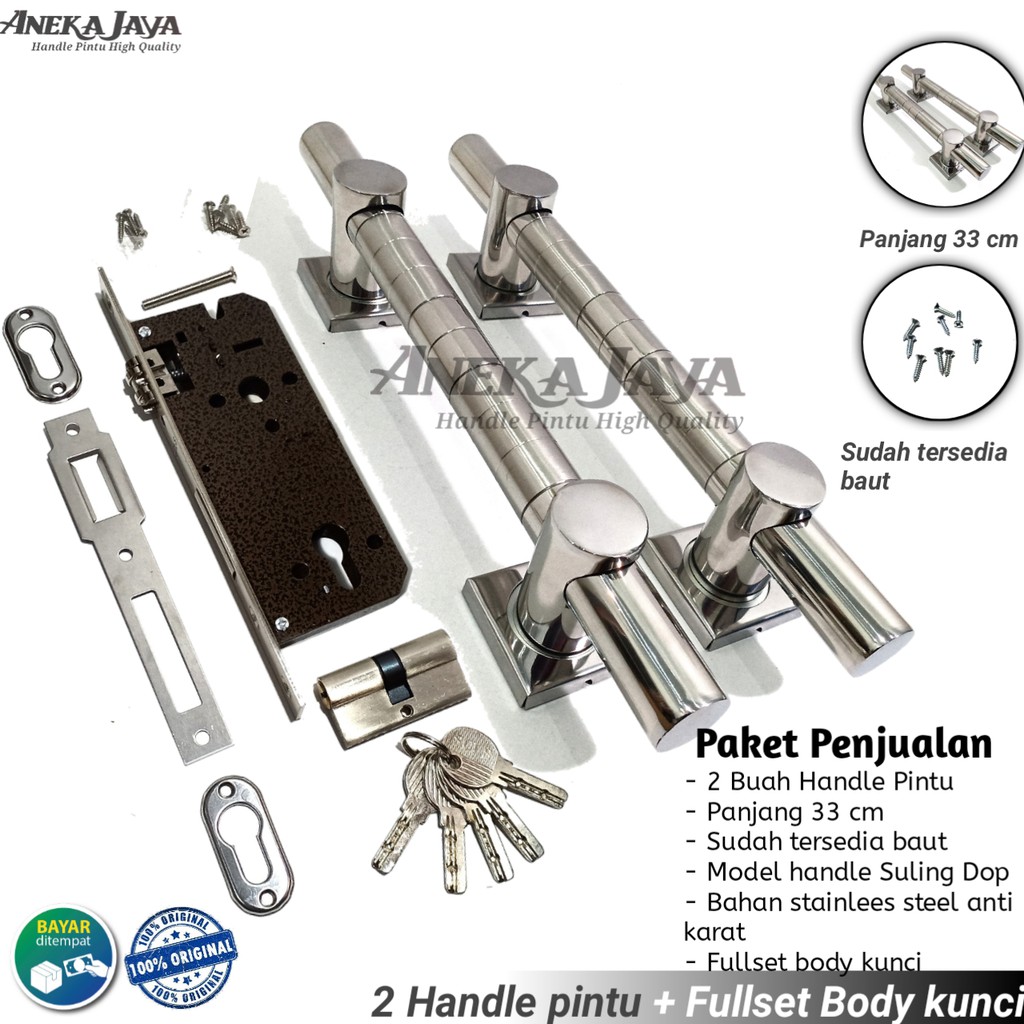 Satu set kunci 2 handle pintu rumah panjang 33 cm / Pegangan daun pintu 1 / gagang pintu rumah murah