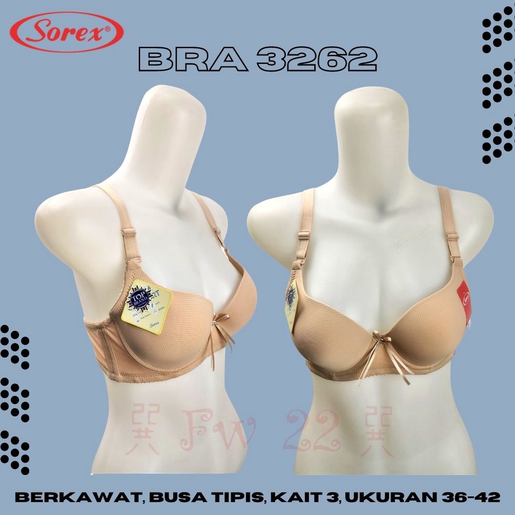 Bra Sorex 3262 Bra Wanita Berkawat dengan Busa Tipis dan Berpori Ukuran 36 - 42