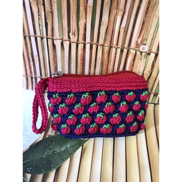 Dompet wanita Rajut motif strawberry | dompet mini rajut
