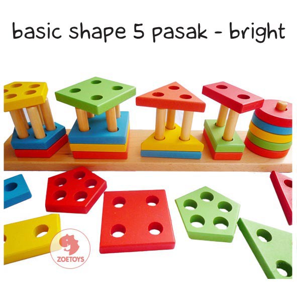 Zoetoys Basic Shape Pasak Bright Pastel | Geometric Square Puzzle Bentuk Geometri Board Puzzle Shape