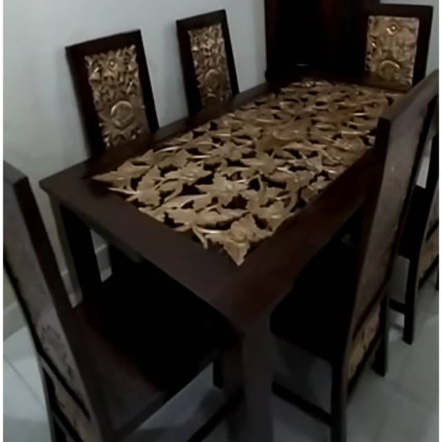 SET MEJA MAKAN UKIR MAWAR KURSI MAKAN UKIR JATI JEPARA