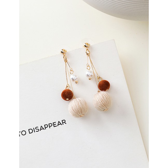 LRC Anting Tusuk Fashion Beige 925 Silver Needle Hit Color Ball Earrings D55266