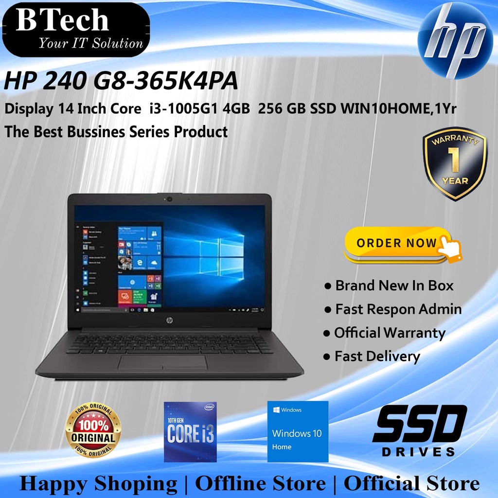 HP 240 G8-365K4PA Core i3-1005G1/4GB/256GB SSD/Win10HOME/1Yrs