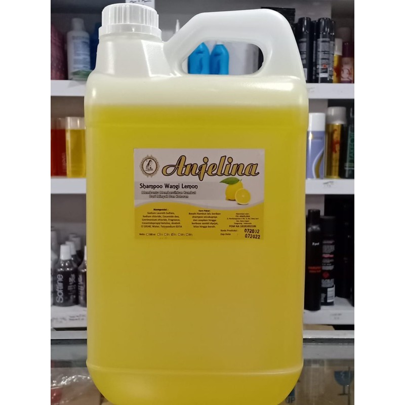 Anjelina Shampoo 5 Liter Jerigen Apel / Lemon / Susu / Strawberry - Shampoo Murah Salon Literan