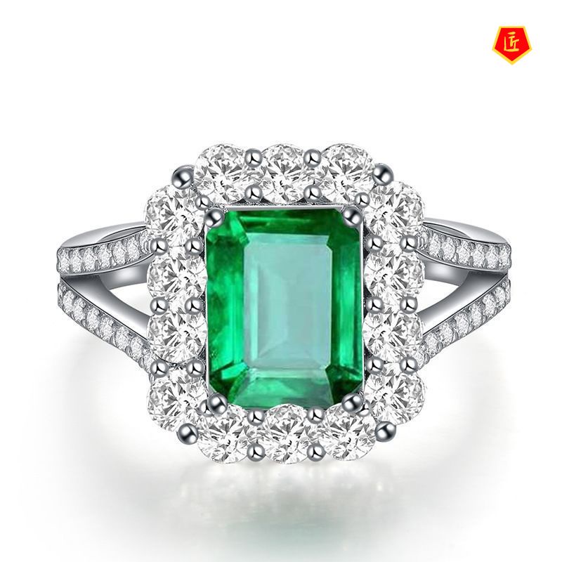 [Ready Stock]Women's Fashionable Temperament Inlaid Emerald Ring