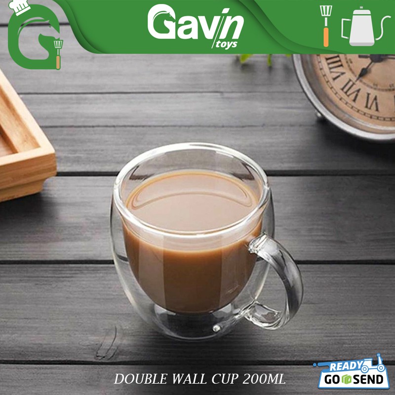  Gelas  Double Wall 200ml Kaca Bening  Anti Panas Gelas  Kopi 