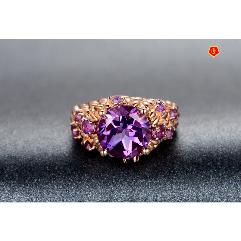 [Ready Stock]Luxury Elegant Natural Amethyst Ring for Women