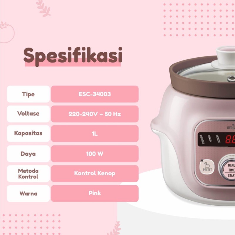 Emily Slow Cooker with Clay Pot 1.0L / tanah liat