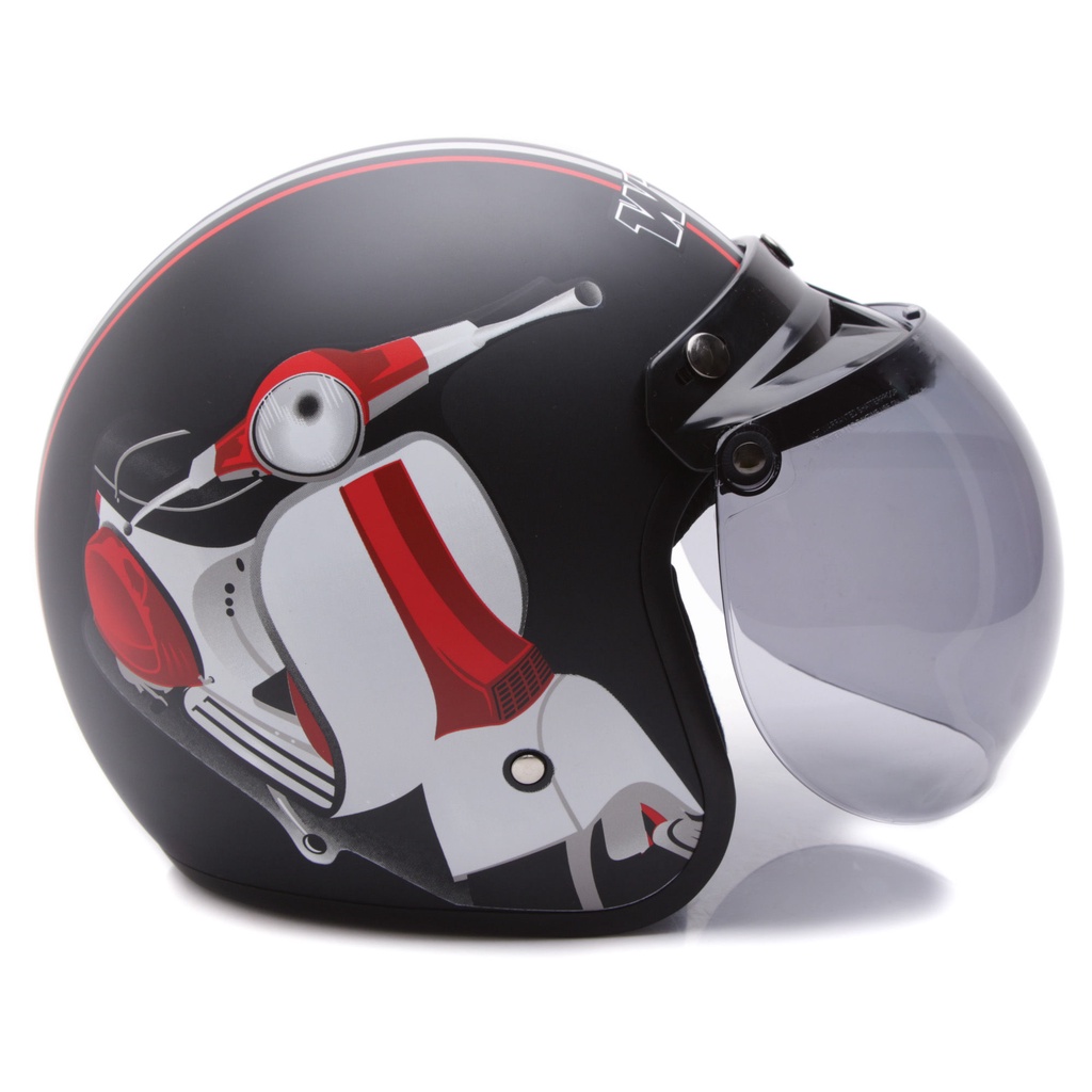 [Helm Dewasa] WTO Helm Retro - Vespa - Hitam Doff + Promo Gratis Sarung Tangan