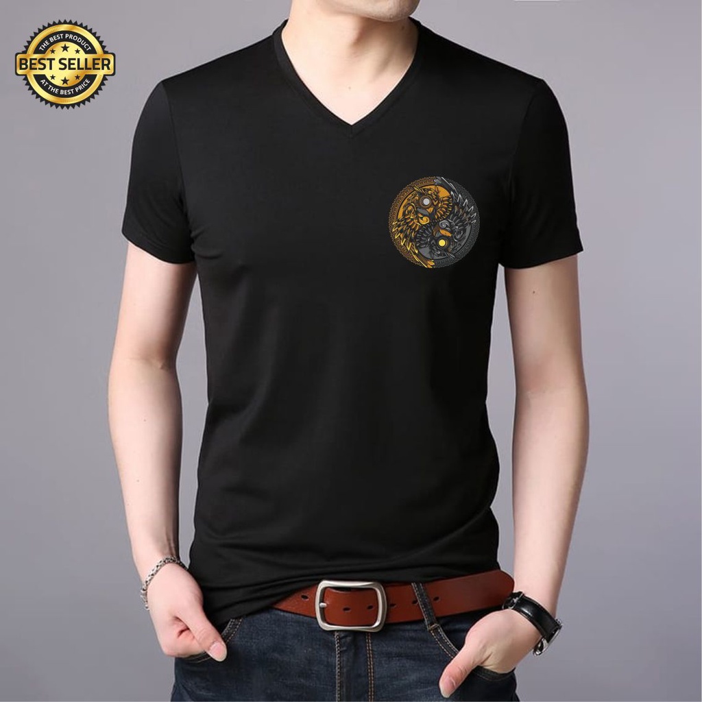 KAOS DEWASA PRIA/WANITA LEHER V-NECK LOGO BURUNG HANTU SIMPLE BAJU DEWASA T-SHIRT SIMPEL CATTON COMB