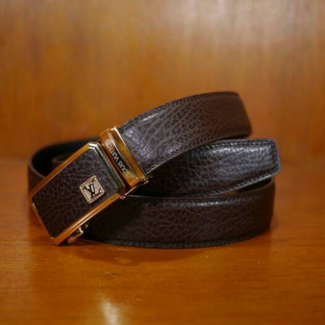 GESPER TALI IKAT PINGGANG 100% KULIT ASLI PRIA IMPORT ISTIMEWAH #LV REL112 COFFEE & BLACK (REALPIC)