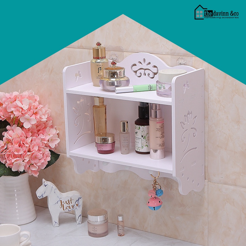 Rak toilet minimalis rak kosmetik Tempel Gantung serbaguna Organizer box multifunsi dekstop rak kamar mandi  Tempat Penyimpanan sabun sampo shampo make up kecantikan kosmetik Vintage DIY Shabby Chic Portable Kayu Murah Terbaru Tempat Tisu  serbaguna Tembo