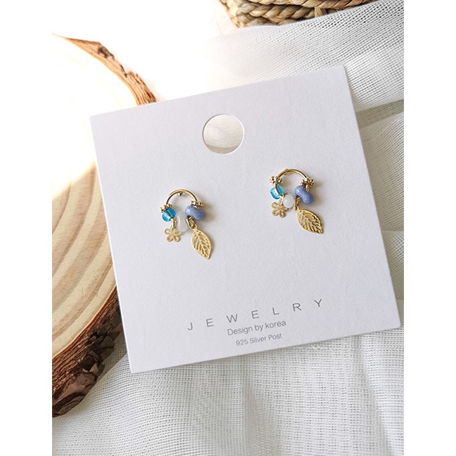 LRC Anting Tusuk Fashion 925 Silver Needle Hollow Flowers Leaves Circle Earrings D98864