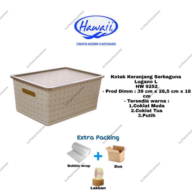 Keranjang / Kotak Serbaguna dengan tutup model rajutan rotan Lugano L 9252 DT Storage Box Kotak Segi Penyimpanan Serbaguna Keranjang Plastik Kotak Plastik