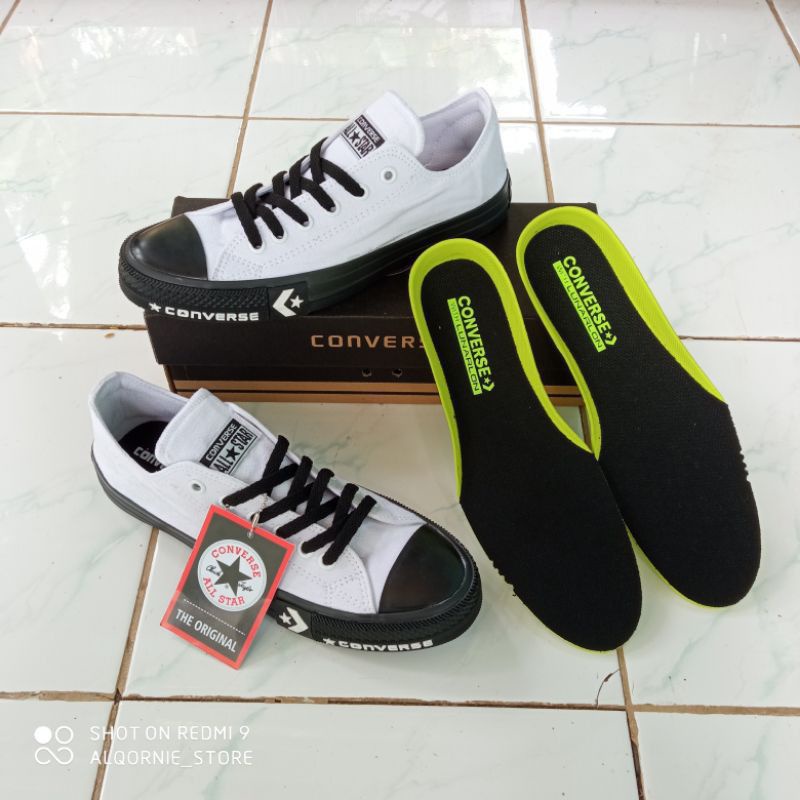Sepatu Sneakers Terbaru Converse  Chuck Taylor ll low pendek army black ox white-PUTIH BLACK