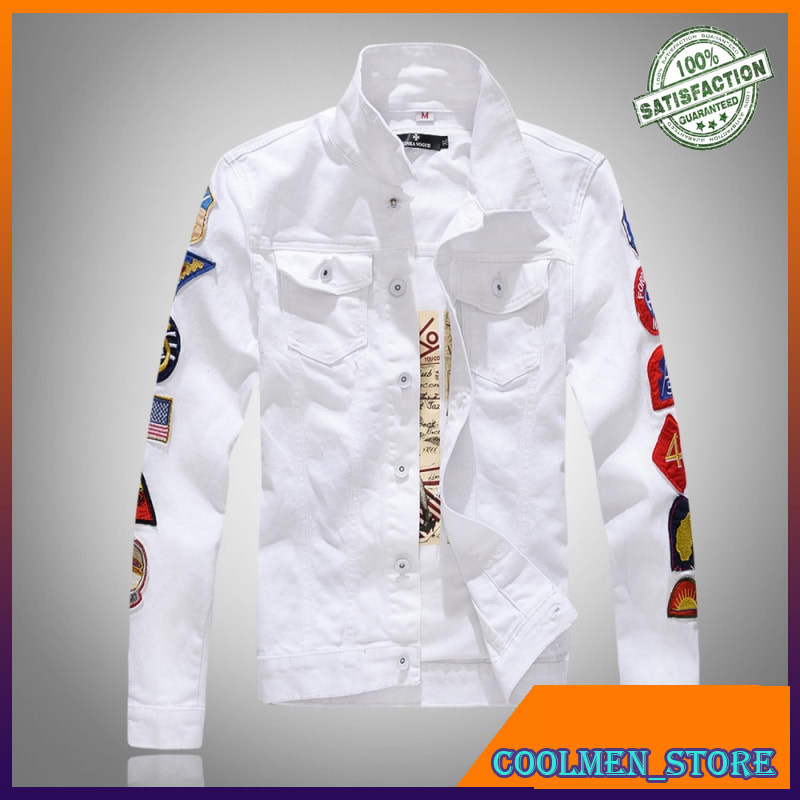Jaket Jeans Pria / Jaket Denim Pria Fashion Streetwear Punk Style Mens Jacket White Green Color