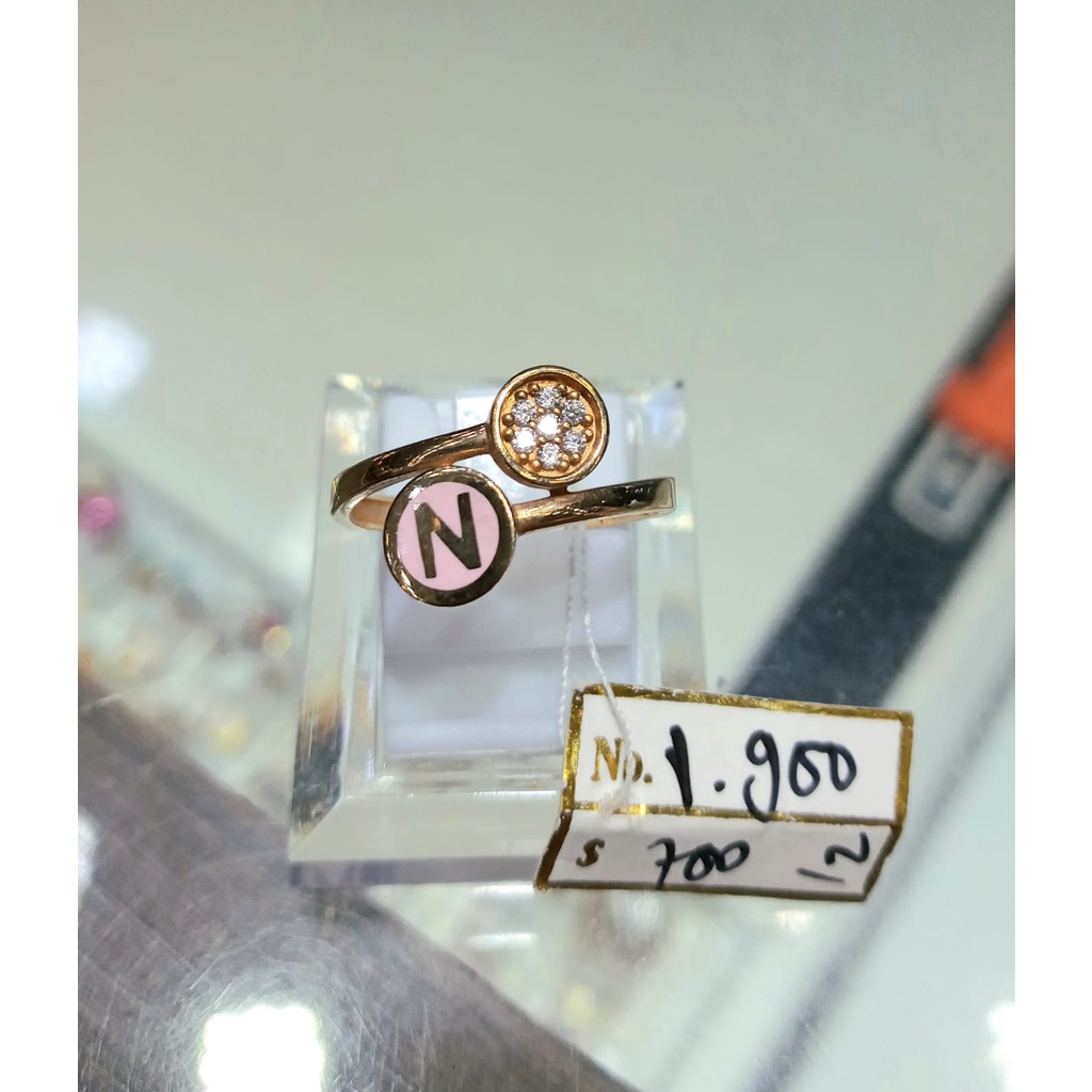 Cincin Emas Fashion Huruf Initial N Kadar 70% 1.9 Gram Size 12