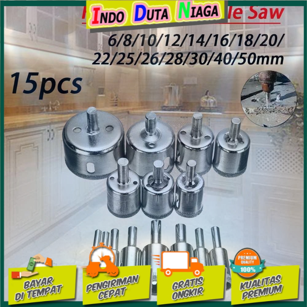 Taffware Mata Bor Diamond Coated Hole Drill Bit 6mm-50mm 15PCS GJ0105