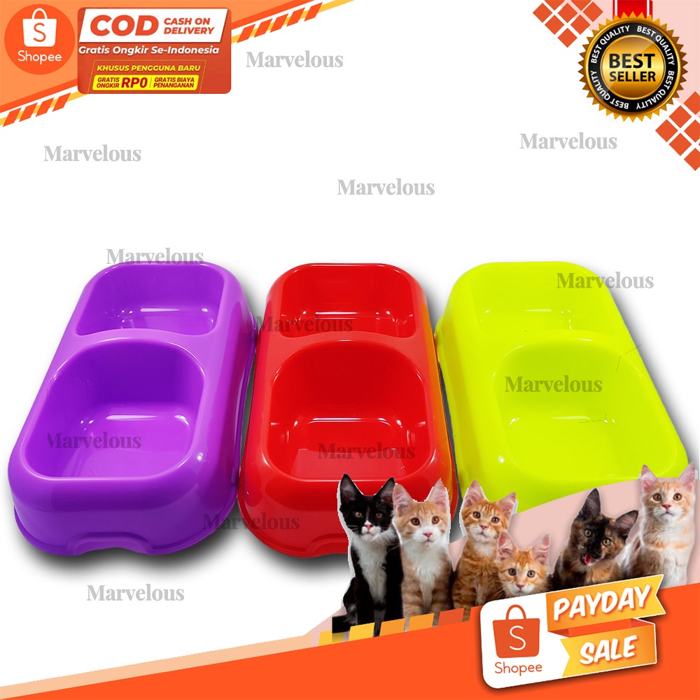 Tempat Makan Kucing (Bowl / Chiro Plate) Double Model Kotak / Aksesoris Kebutuhan Hewan Peliharaan