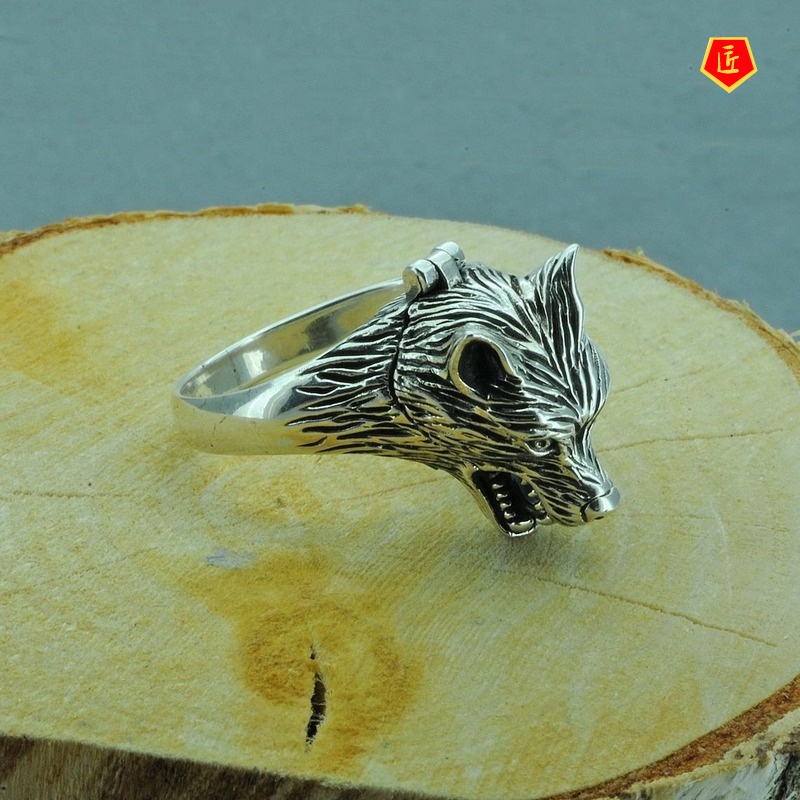 [Ready Stock]Creative Wolf Head Ring Retro Silver