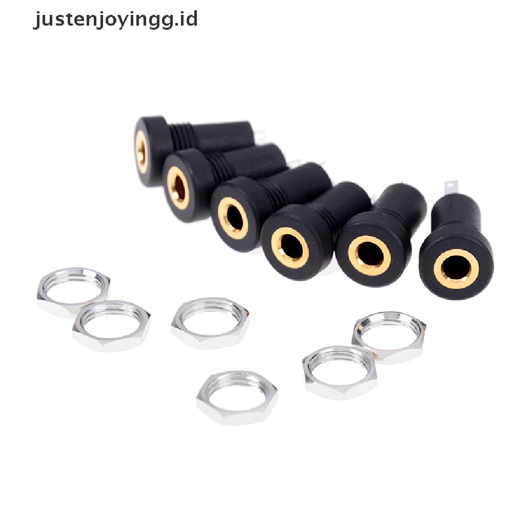 2 Pcs panel Soket jack audio 3.5MM 3 Tiang Warna Hitam Dengan Mur