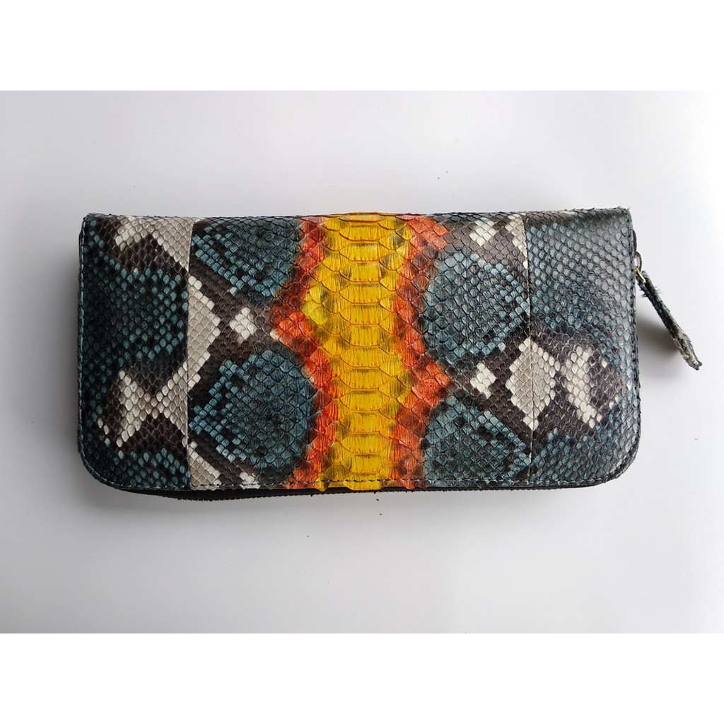 Dompet Wanita Kulit Ular Python / Sanca Asli Model Zipper / Kipas / Pesta