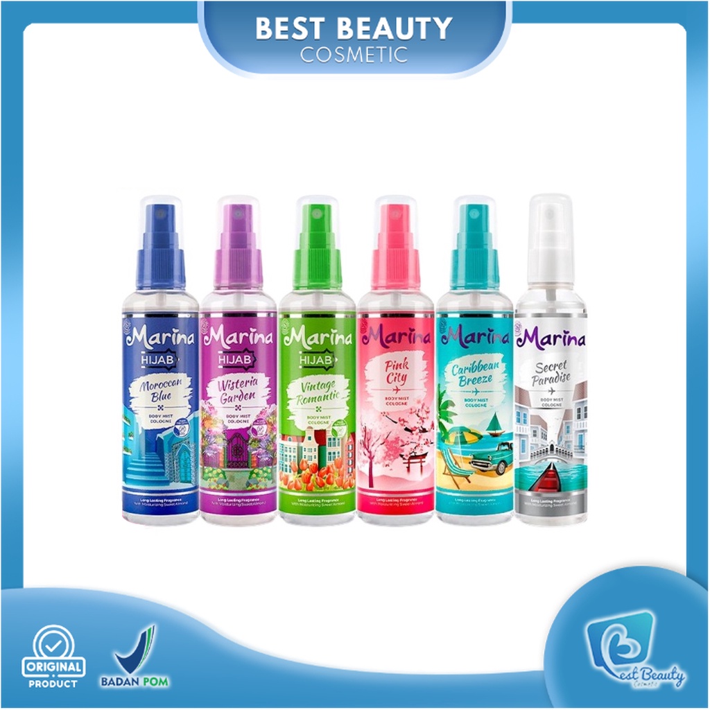 ★ BB ★ Marina Hair &amp; Body Mist Cologne Morrocan Blue - Pink City - Wisteria Garden - Secret Paradise - Caribbean Breeze - Hijab Edition 100ml