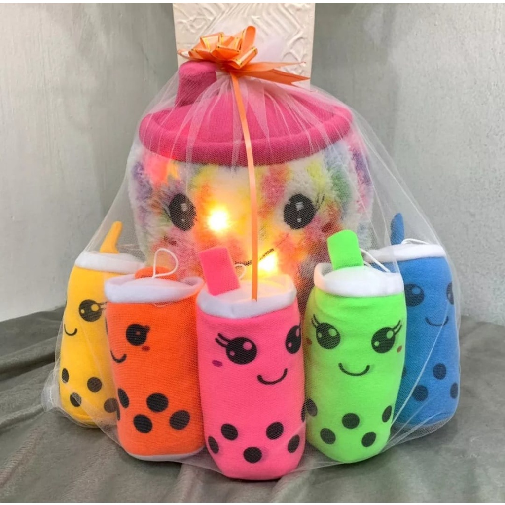 paket hemat  boneka boba rainbow lucu beranak 5 free led,jaring dan pita