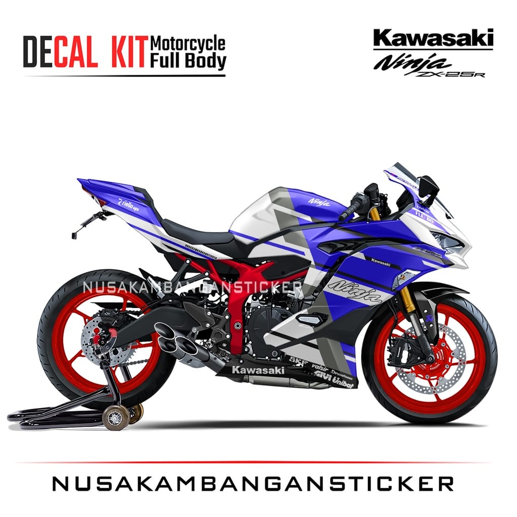 Stiker Decal Motor Kawasaki Ninja ZX 25R Full Body Livery Ducati Desmodesici Biru Grafis Racing Team