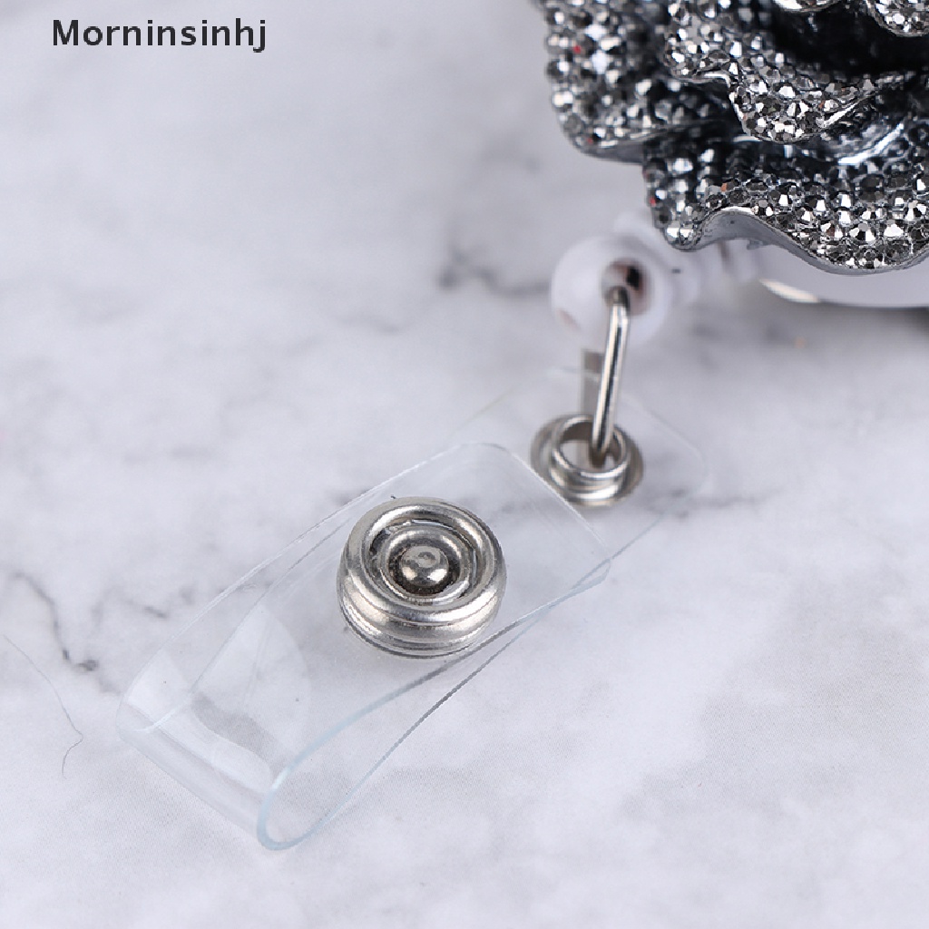 Mornin Klip Holder Kartu Nama / Identitas Retractable Anti Hilang Bentuk Bunga Mawar Bahan Resin