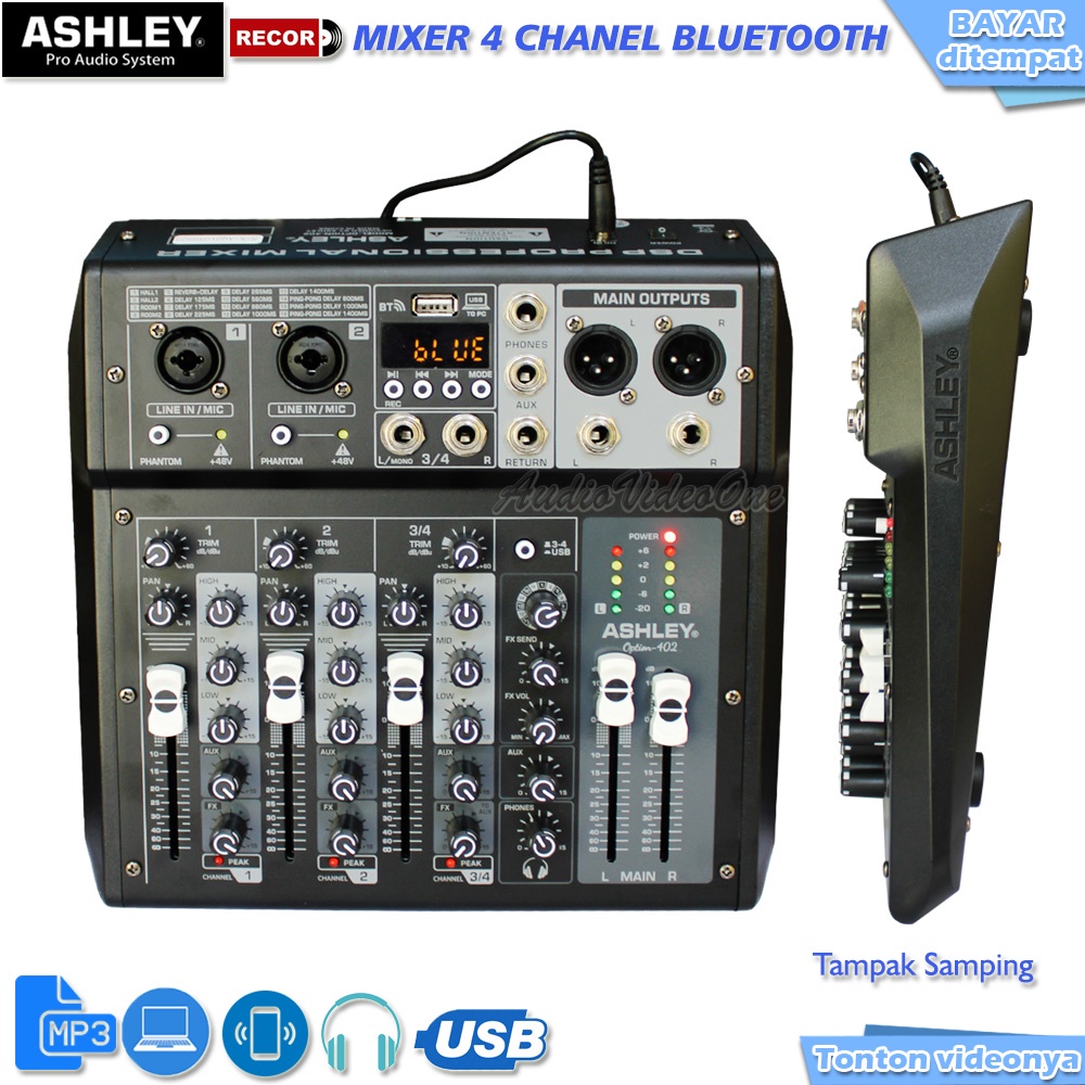 Mixer Ashley Option 402 Bluetooth Mikser 4 Chanel Original Bisa Record Pc Soudcard Mp3 Usb