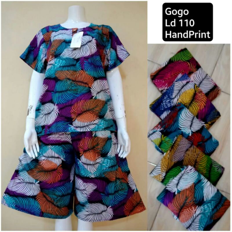 Gogo Handprint Set Oneset Piyama Rayon Jumbo Busui Setelan Cantik