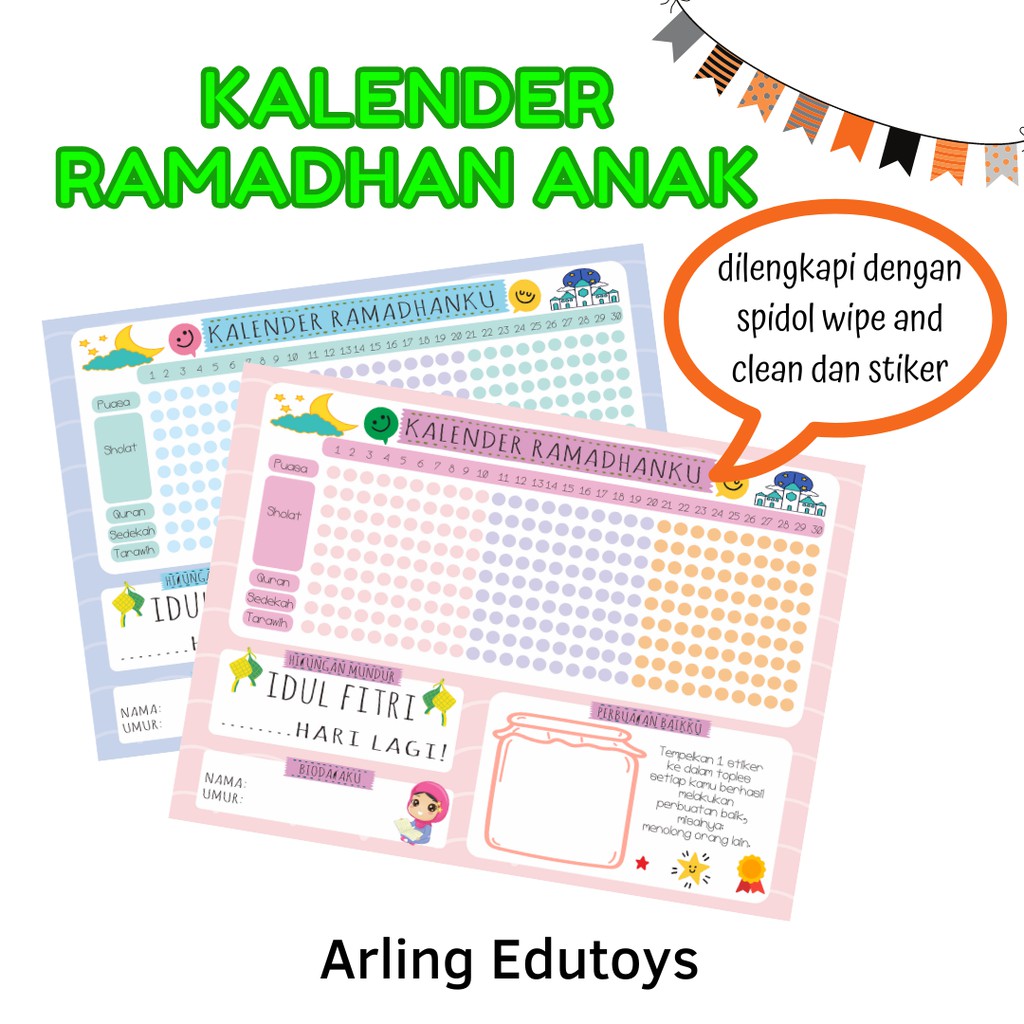 

Kalender Ramadhan Puasa Planner Anak Cewek Cowok Wipe and Clean A3 Countdown Idul Fitri Lebaran